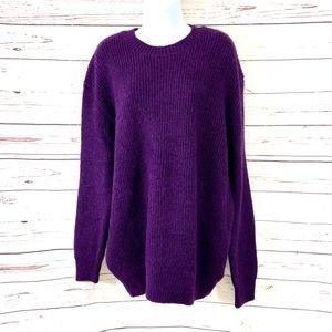 Zara Sweater Women’s Large Purple Crew Neck‎ Pullover Fuzzy Long Sleeve.